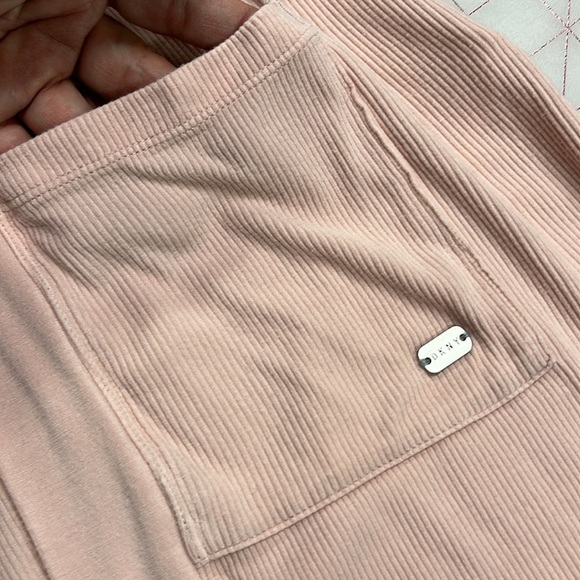 DKNY NWOT Open Front Ribbed Knit Long SLV Blush Pink 2 Pocket Cardigan Duster S - Picture 8 of 16